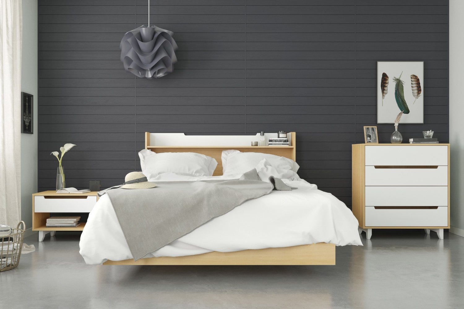Norway 4 Piece Queen Size Bedroom Set Natural Maple White