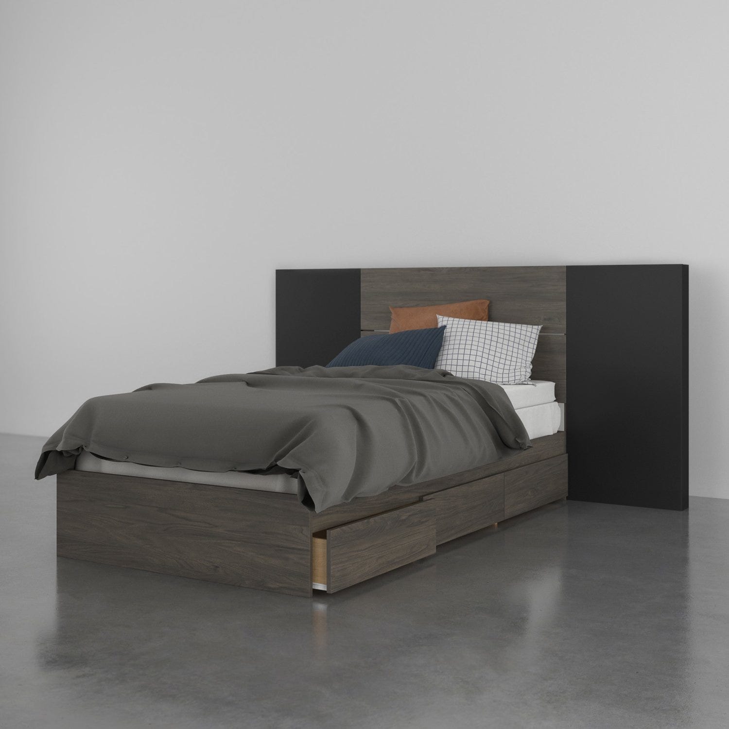Nexera 3 Piece Twin Size Bedroom Set Bark Grey And Black