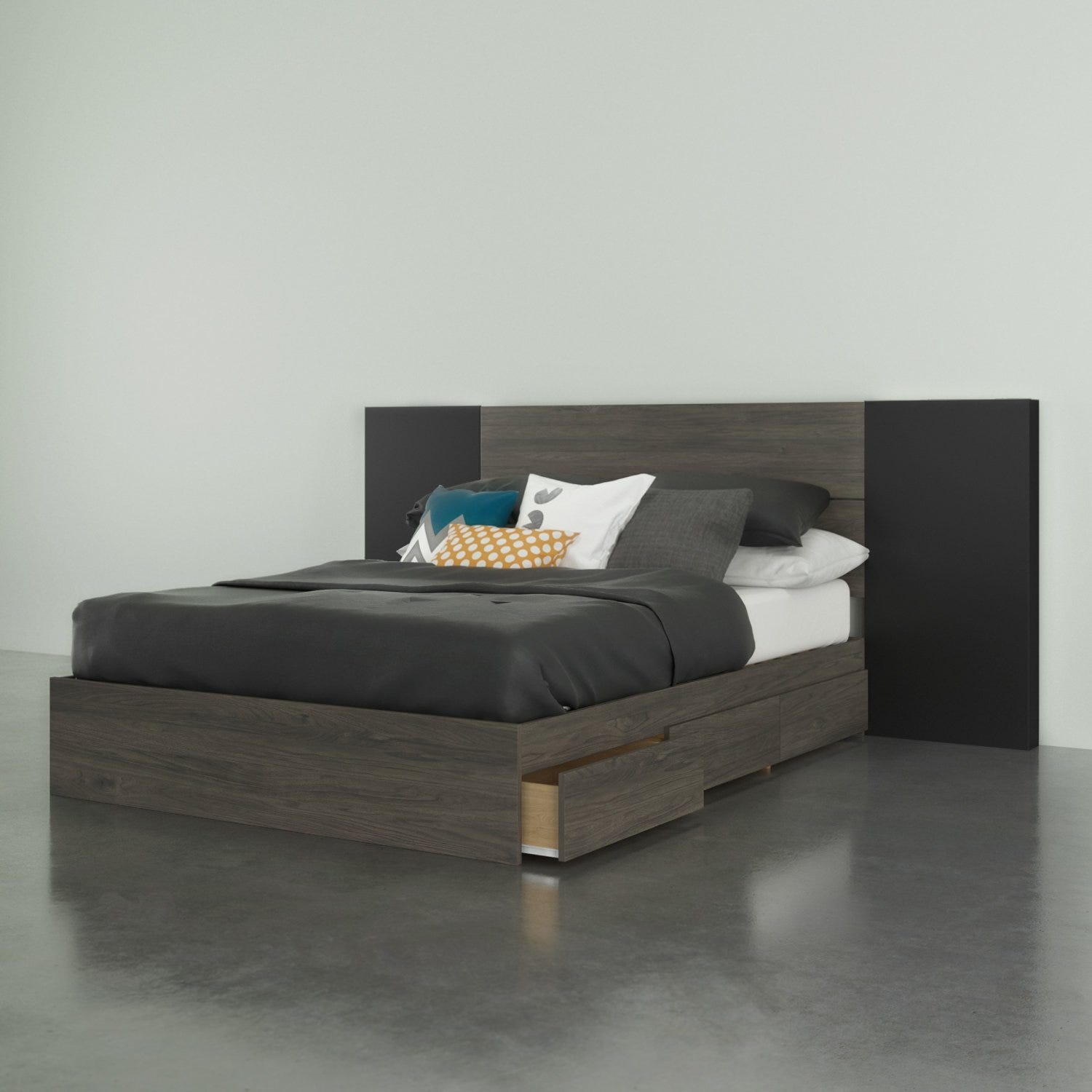 Nexera 3 Piece Full Size Bedroom Set Bark Grey And Black