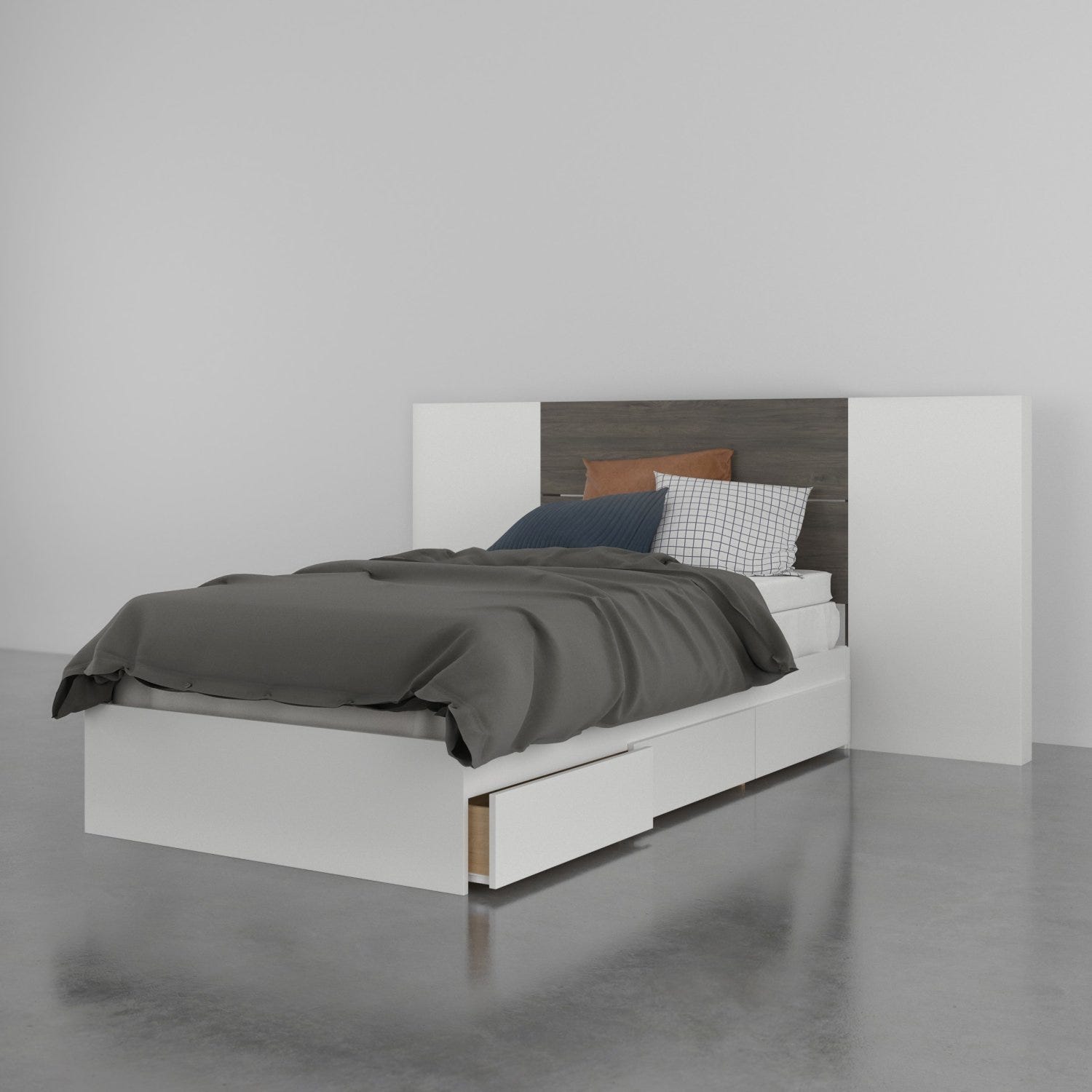 Lily 3 Piece Twin Size Bedroom Set Bark Grey And White
