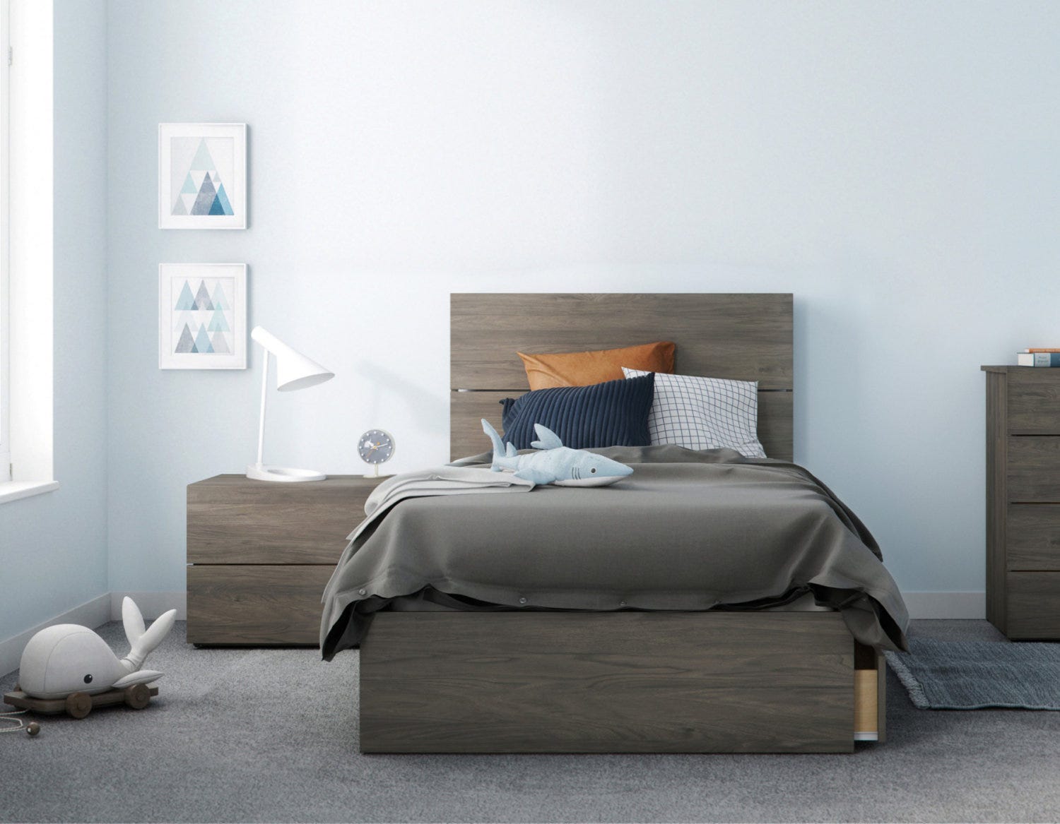 Elephant 3 Piece Twin Size Bedroom Set Bark Grey