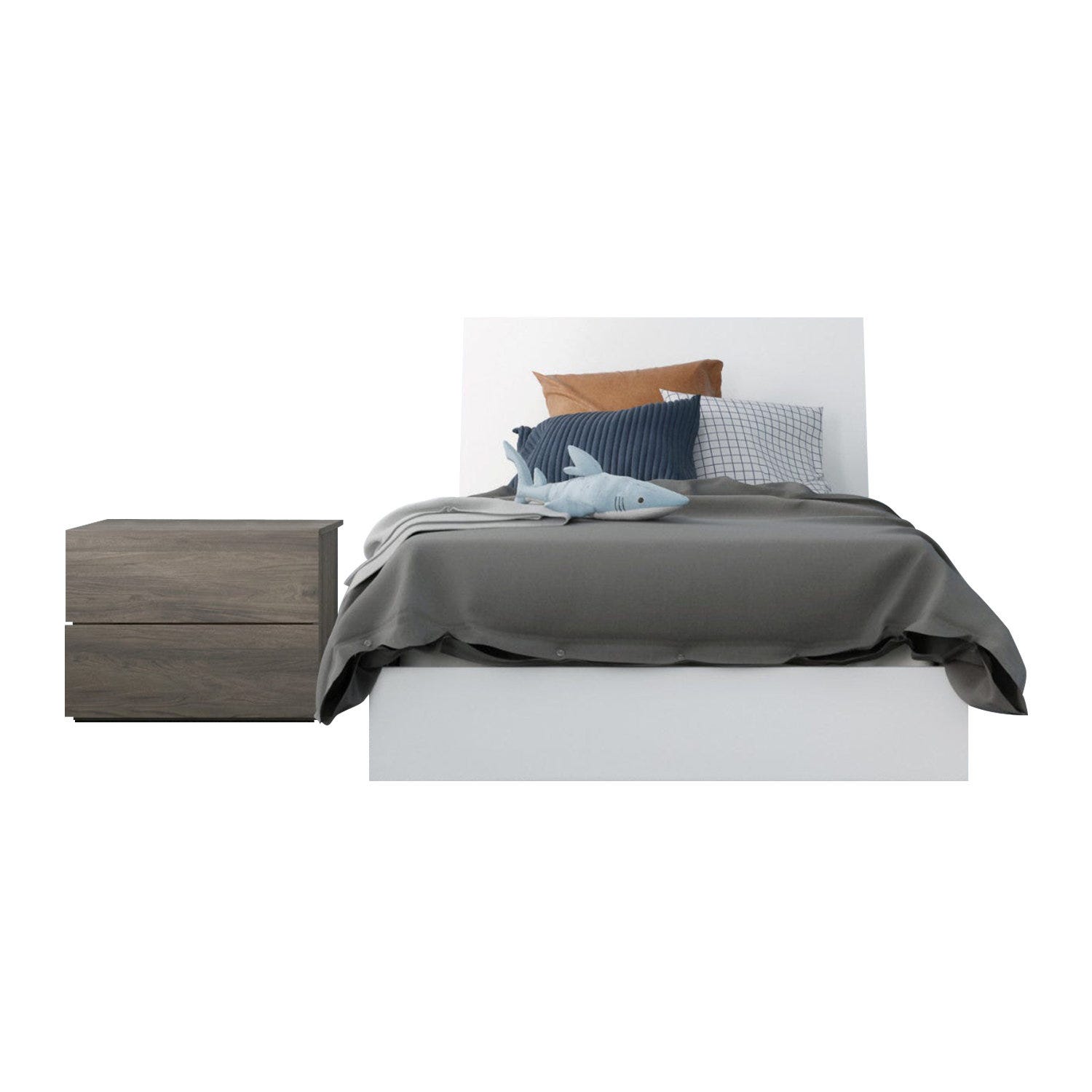 Unik 3 Piece Twin Size Bedroom Set Bark Grey And White