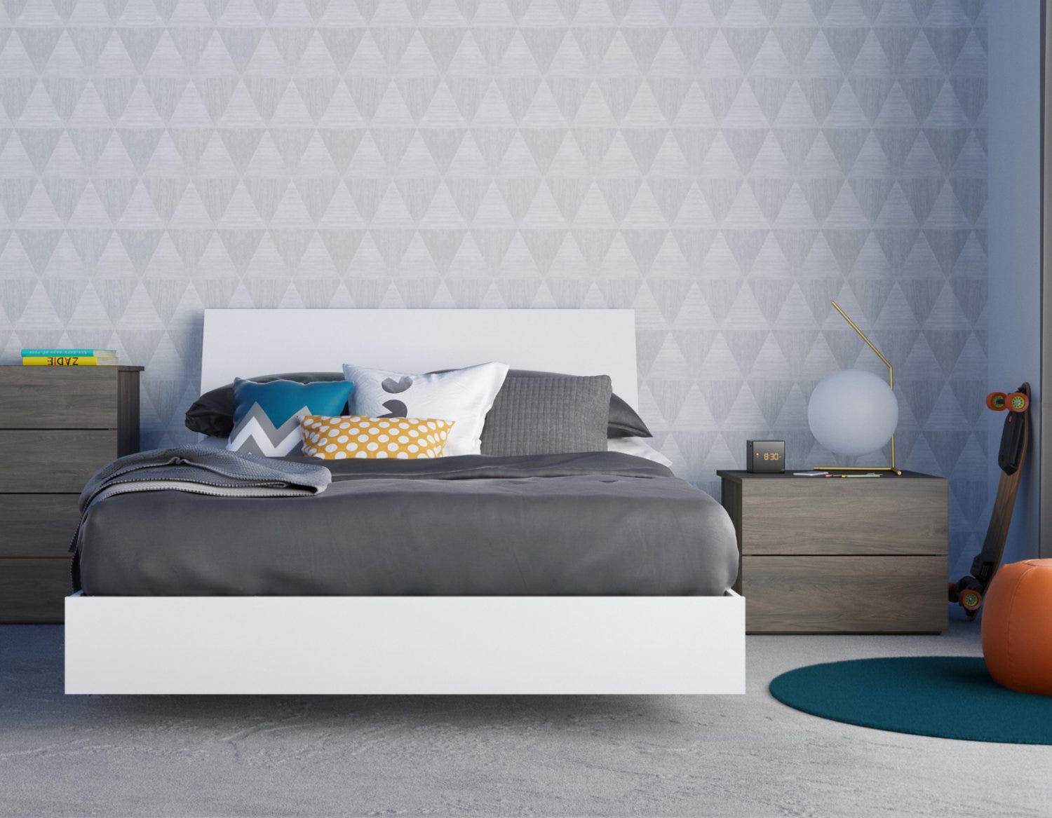 Unik 3 Piece Full Size Bedroom Set Bark Grey And White