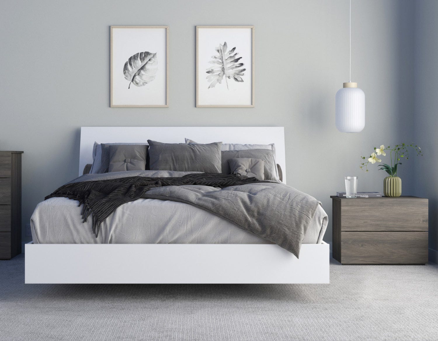 Unik 3 Piece Queen Size Bedroom Set Bark Grey And White