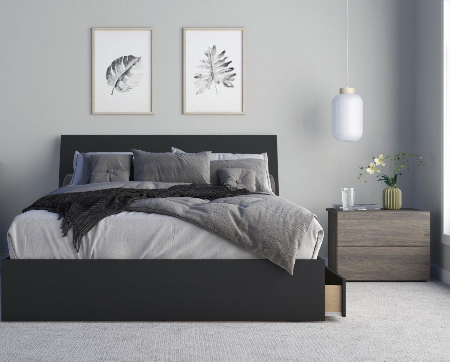 Atrium 3 Piece Queen Size Bedroom Set Bark Grey And Black