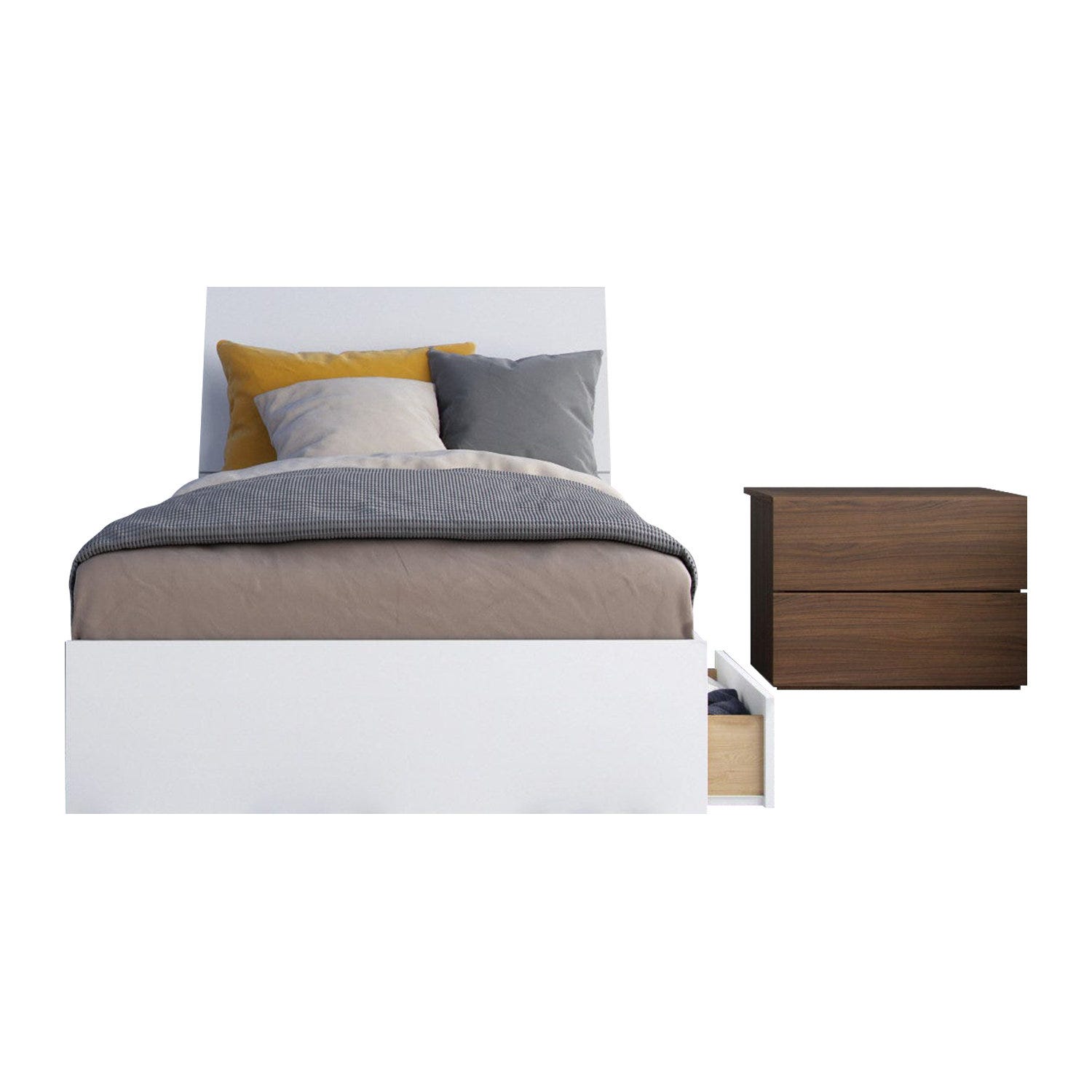 Shiraz 3 Piece Twin Size Bedroom Set Walnut And White