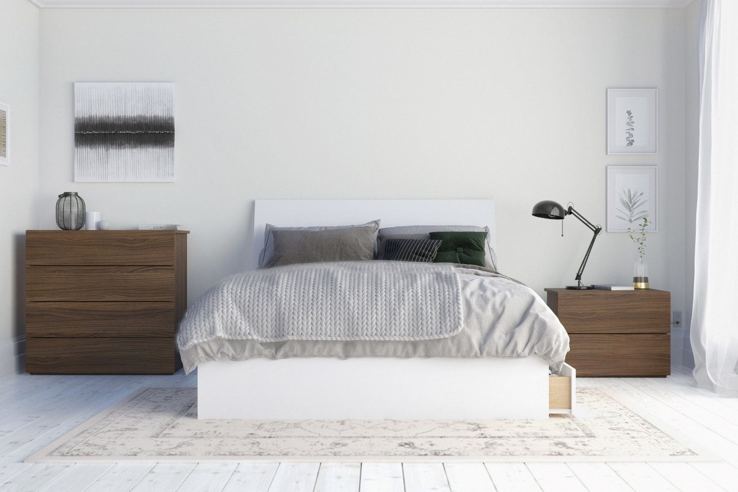 Shiraz 4 Piece Full Size Bedroom Set Walnut And White