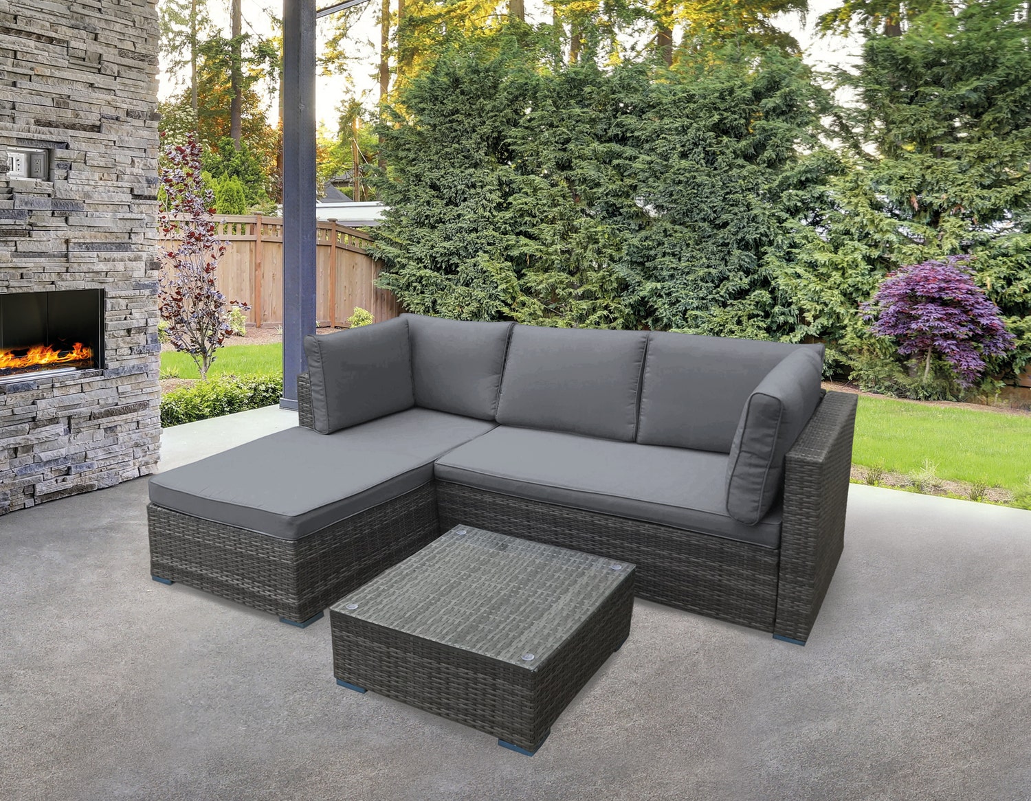 Blue outdoor sectional with table | Outdoor furniture