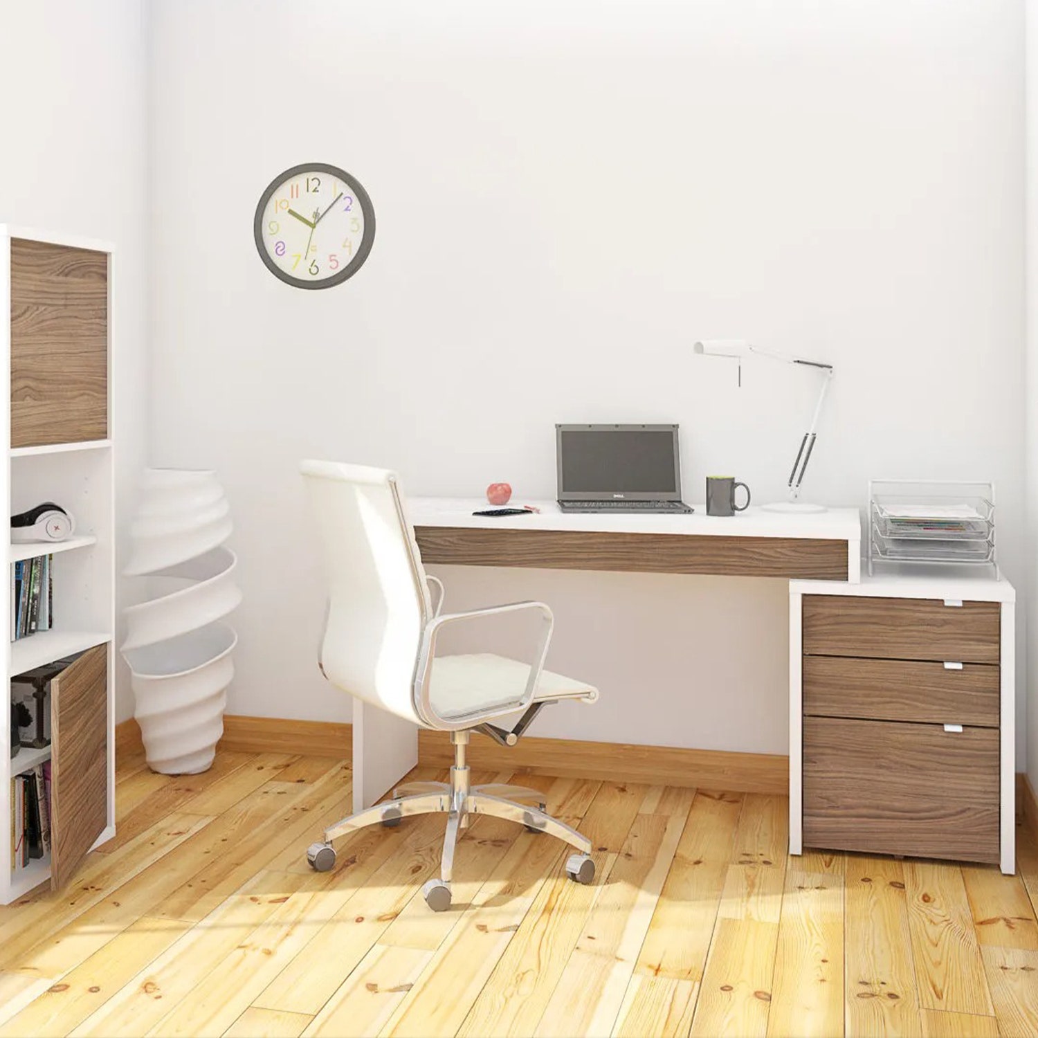 Desk with 3-drawer filing from Liber-T collection of Nexera, white and brown - 400609