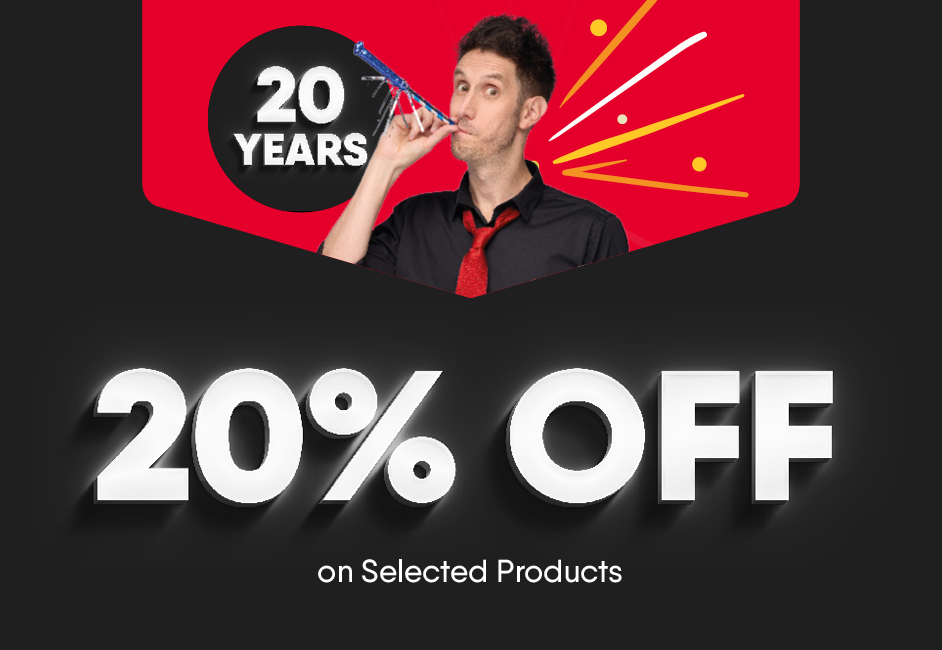 20th Anniversary. 20% Off on Selected Products