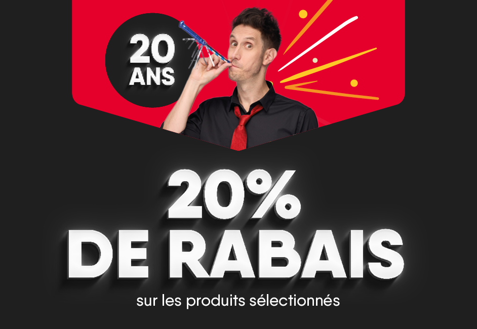 20 ans. 20% de rabais sur les produits sélectionnés