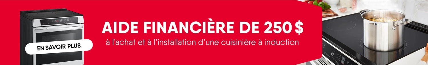 Aide financière de 250$  à l’achat et à l’installation d’une cuisinière à induction.