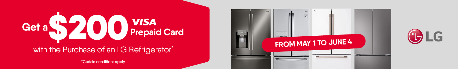 Get a $200 Prepaid Card with the Purchase of an LG Refrigerator (Certain conditions apply.)