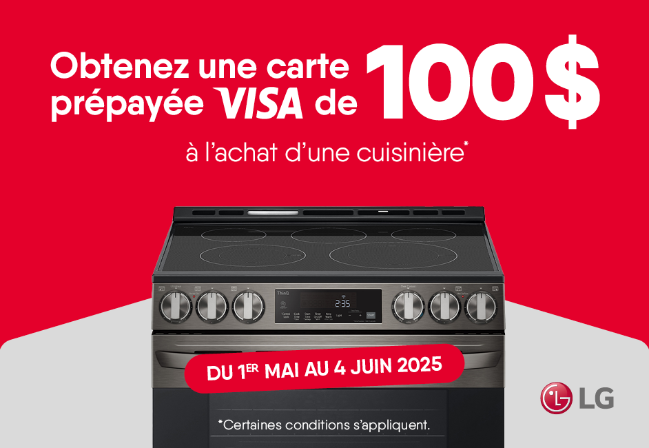 Obtenez une carte prépayée de 100$ à l’achat d’une cuisinière* de LG