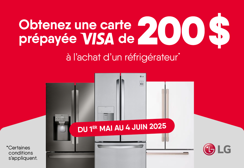 Obtenez une carte prépayée de 200$ à l’achat d’un réfrigérateur* de LG