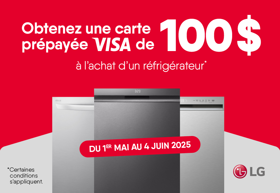 Obtenez une carte prépayée de 100$ à l’achat d’un lave-vaisselle* de LG (*certaines conditions s’appliquent) 