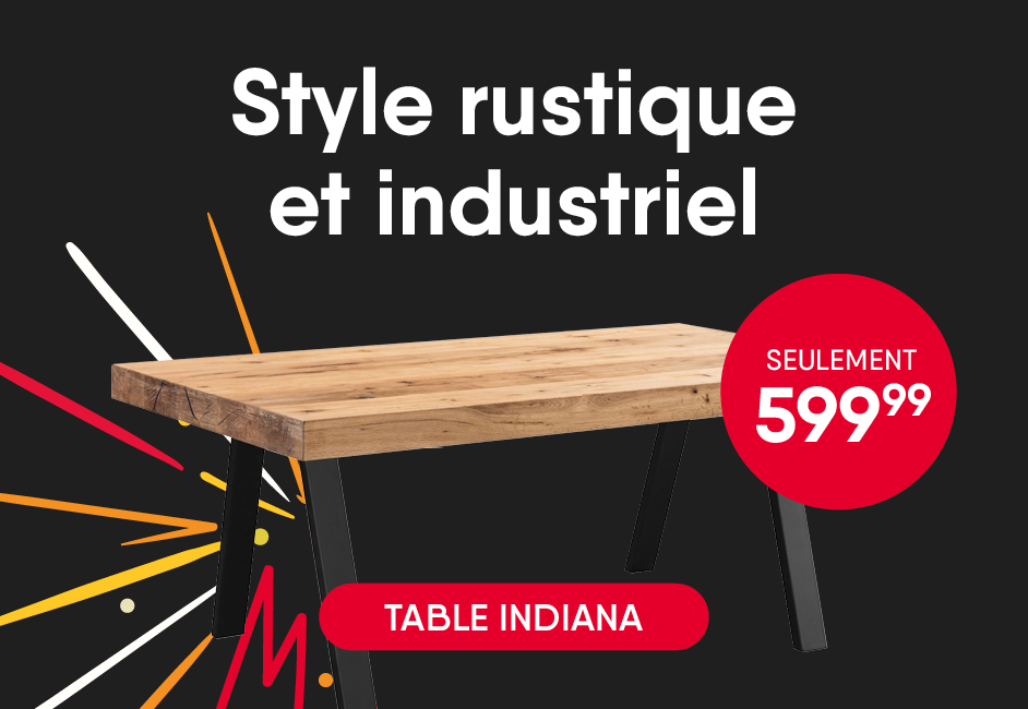 Style rustique et industriel. Table Indiana