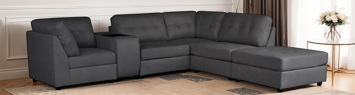 Modular Sectional with Ottoman and Console - Grey