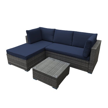 Rattan Blue Outdoor Sectional with table 