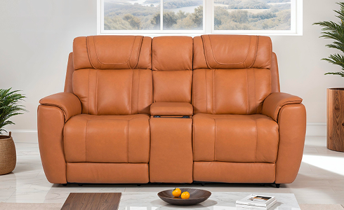 Genuine Leather Power Modular Reclining Loveseat with Console and Retractable Cup Holders - 3 pcs 