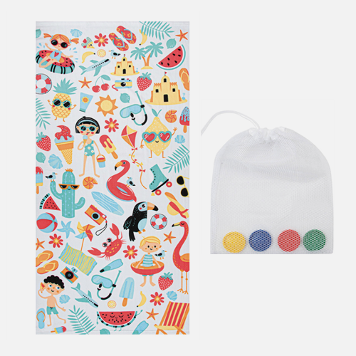Serviette de plage ludique en microfibre - avec pièces de jeux