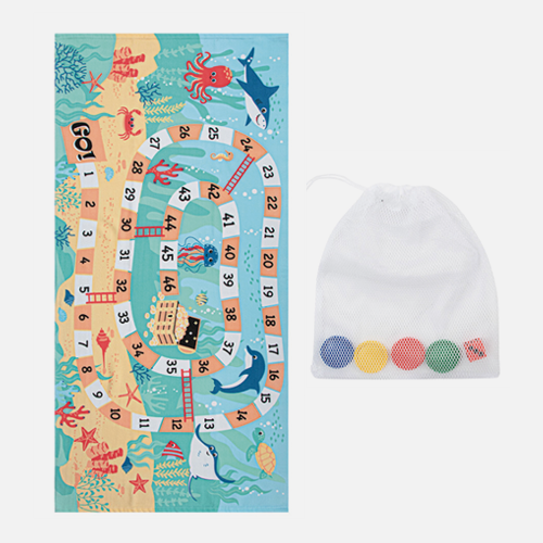 Serviette de plage ludique en microfibre - avec pièces de jeux