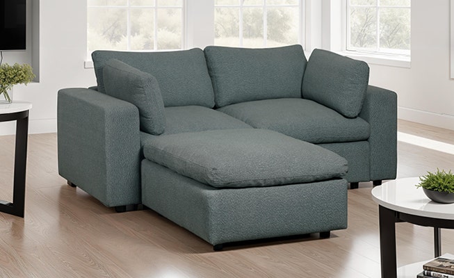 Modular Loveseat with Ottoman - Grey