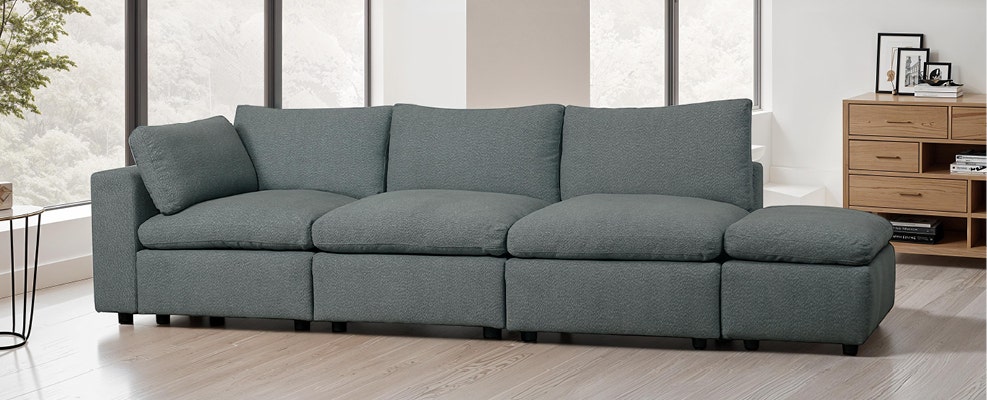 Modular Sofal with Ottoman - Grey