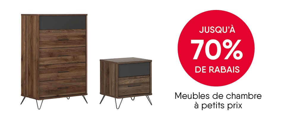 Jusqu'à 70% sur le mobilier de chambre à coucher