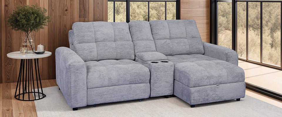 Power Modular Reclining Loveseat, Chaise with Storage, and Console