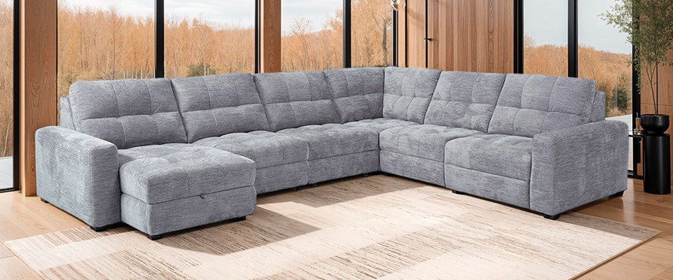 Power Modular Reclining Sectional with 2 Sliders and Chaise with Storage