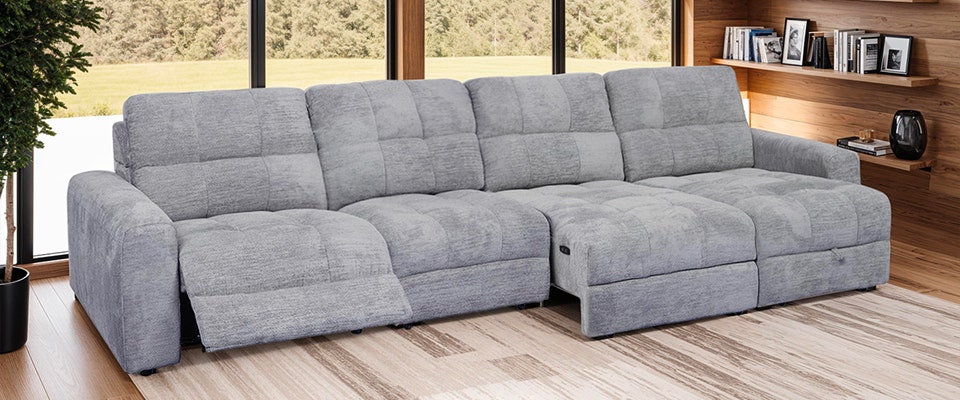 Power Modular Reclining Sectional with 1 Slider and Chaise with Storage