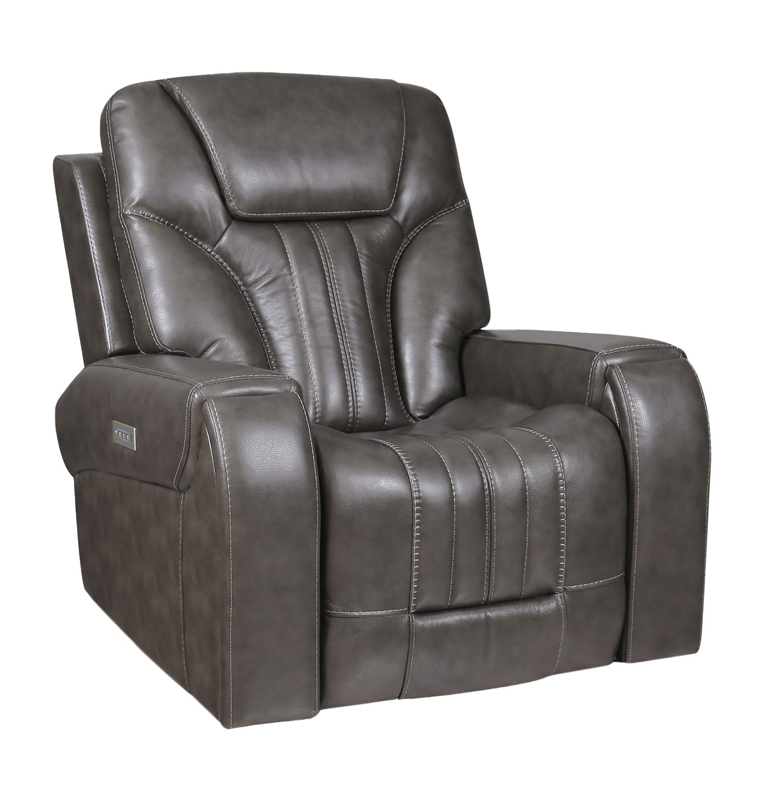 Dark Grey Polyester Power Recliner with Adjustable Headrest, and USB Ports  