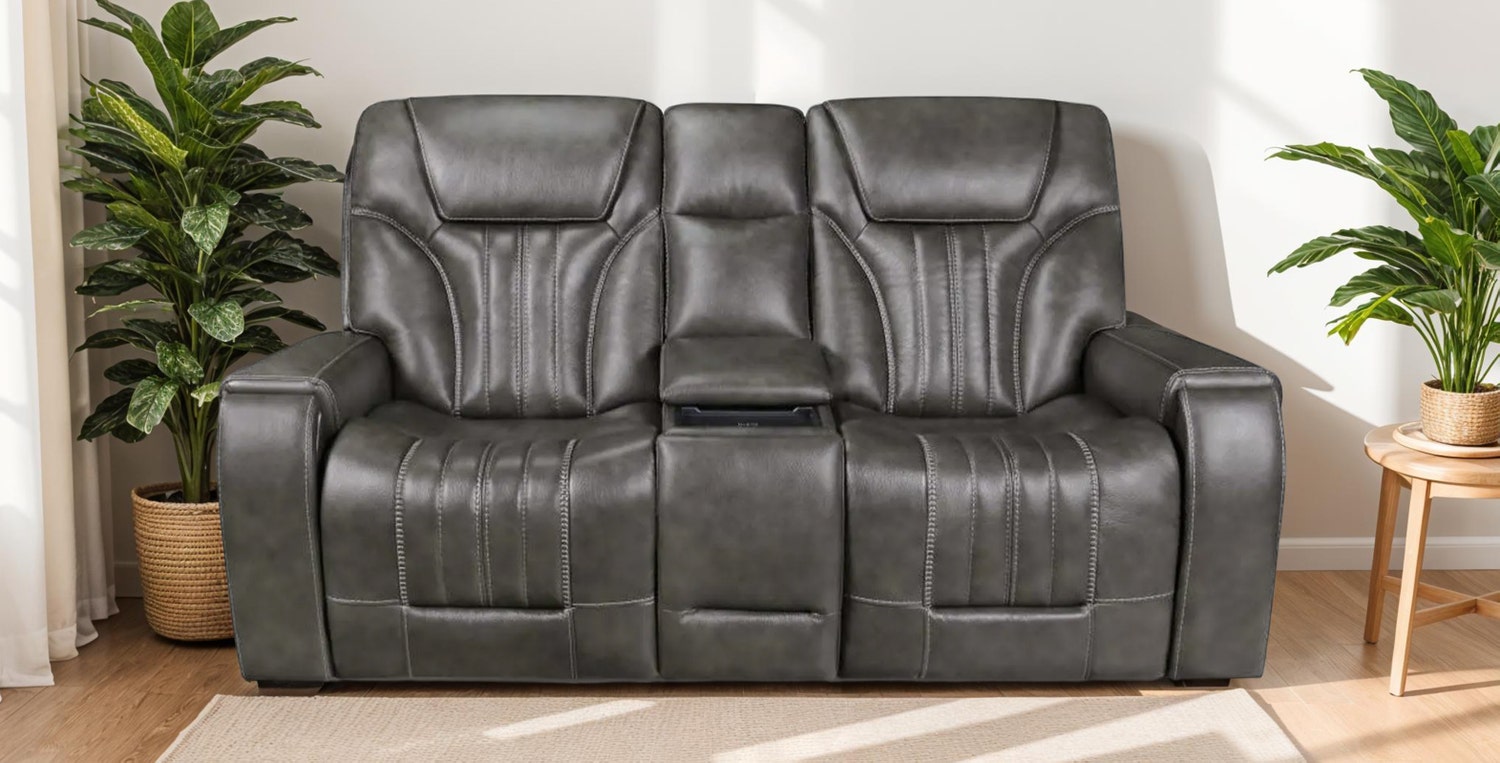 Power Reclining Loveseat with a Console, Retractable Cup Holders, USB Ports, Integrated Phone Charger, and Storage