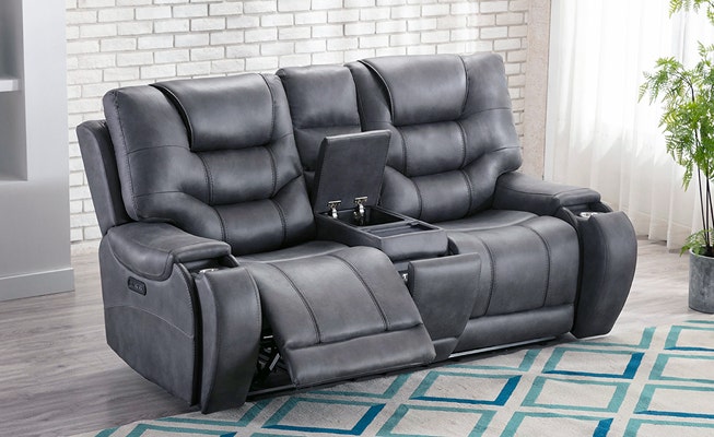 Power Modular Reclining Loveseat with Adjustable Headrests & Footrests and Console