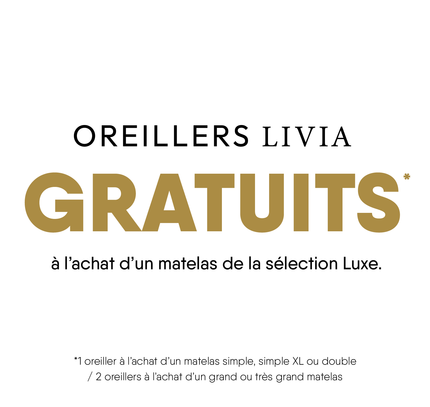 Oreillers Livia gratuits à l'achat d'un matelas de la sélection Luxe