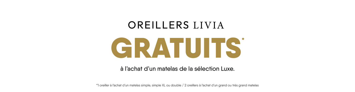 Oreillers Livia gratuits à l'achat d'un matelas de la sélection Luxe