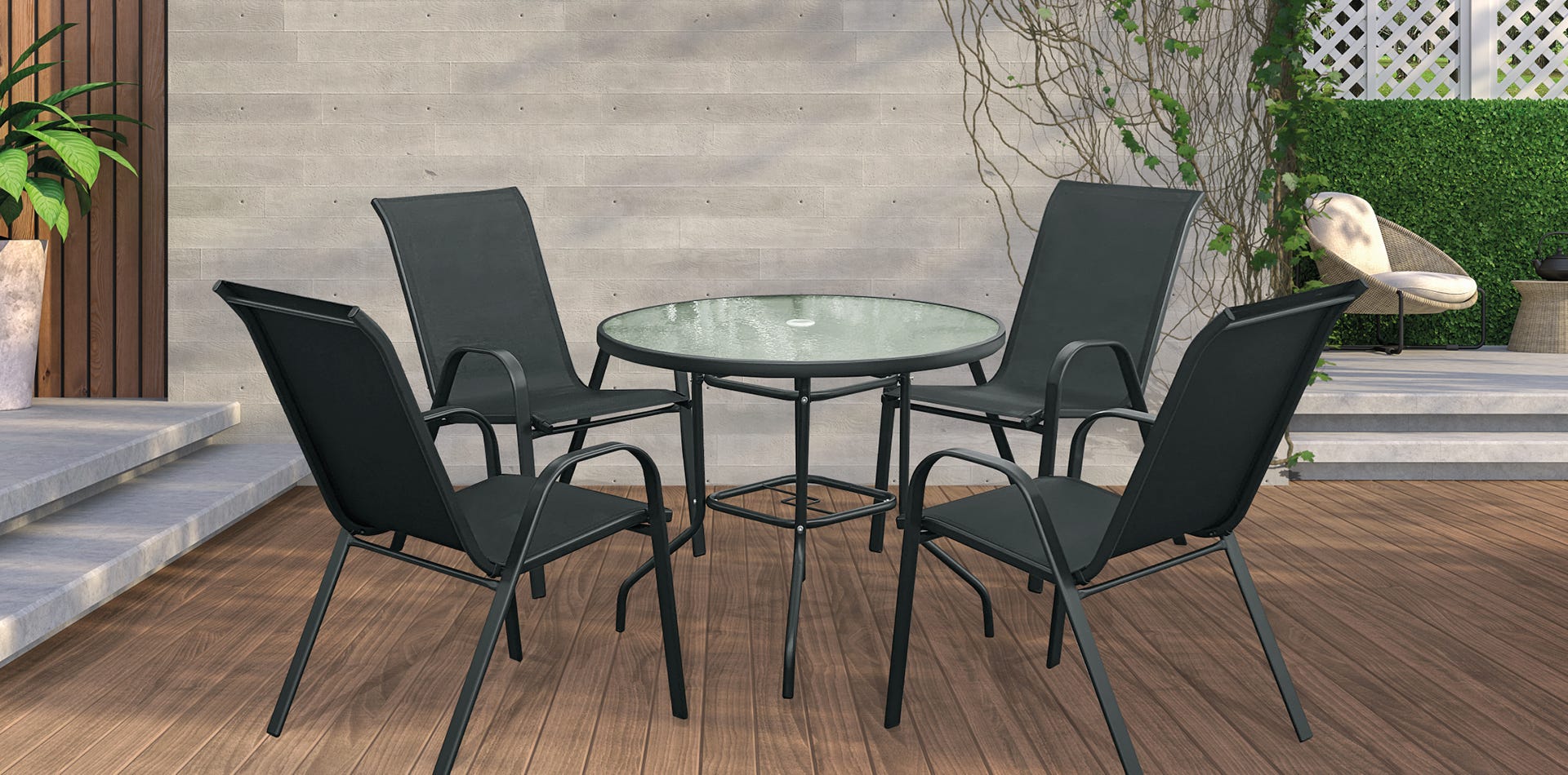 Set of aluminum round table with 4 chairs | Oudoor furniture