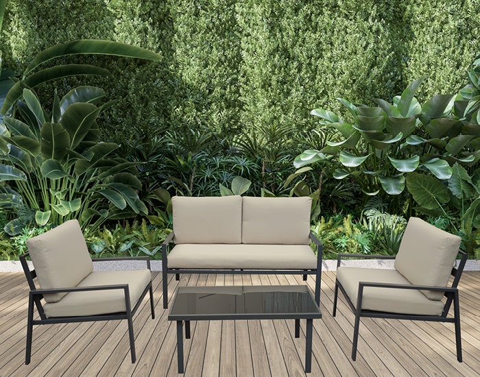 4-piece conversation set beige fabric | Outdoor furniture