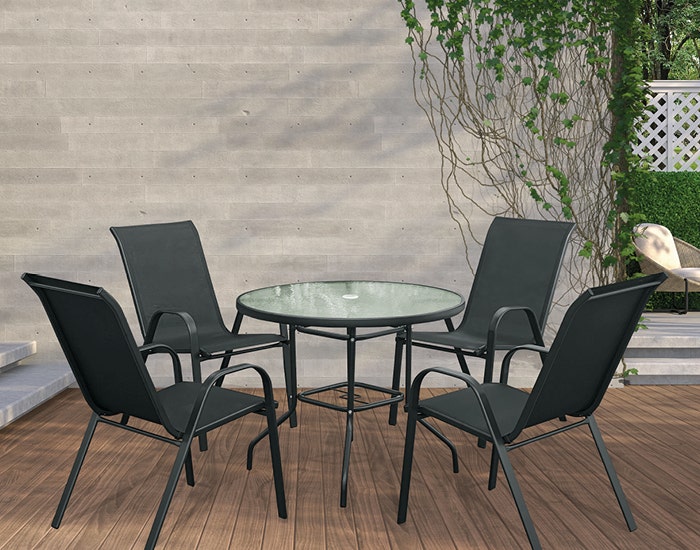 Set of aluminum round table with 4 chairs | Oudoor furniture