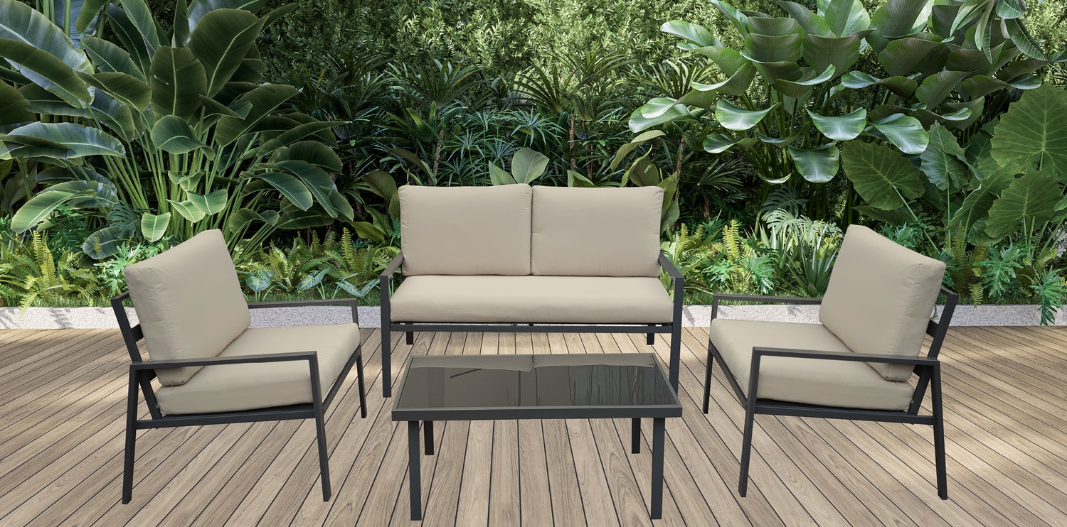4-piece conversation set beige fabric | Outdoor furniture