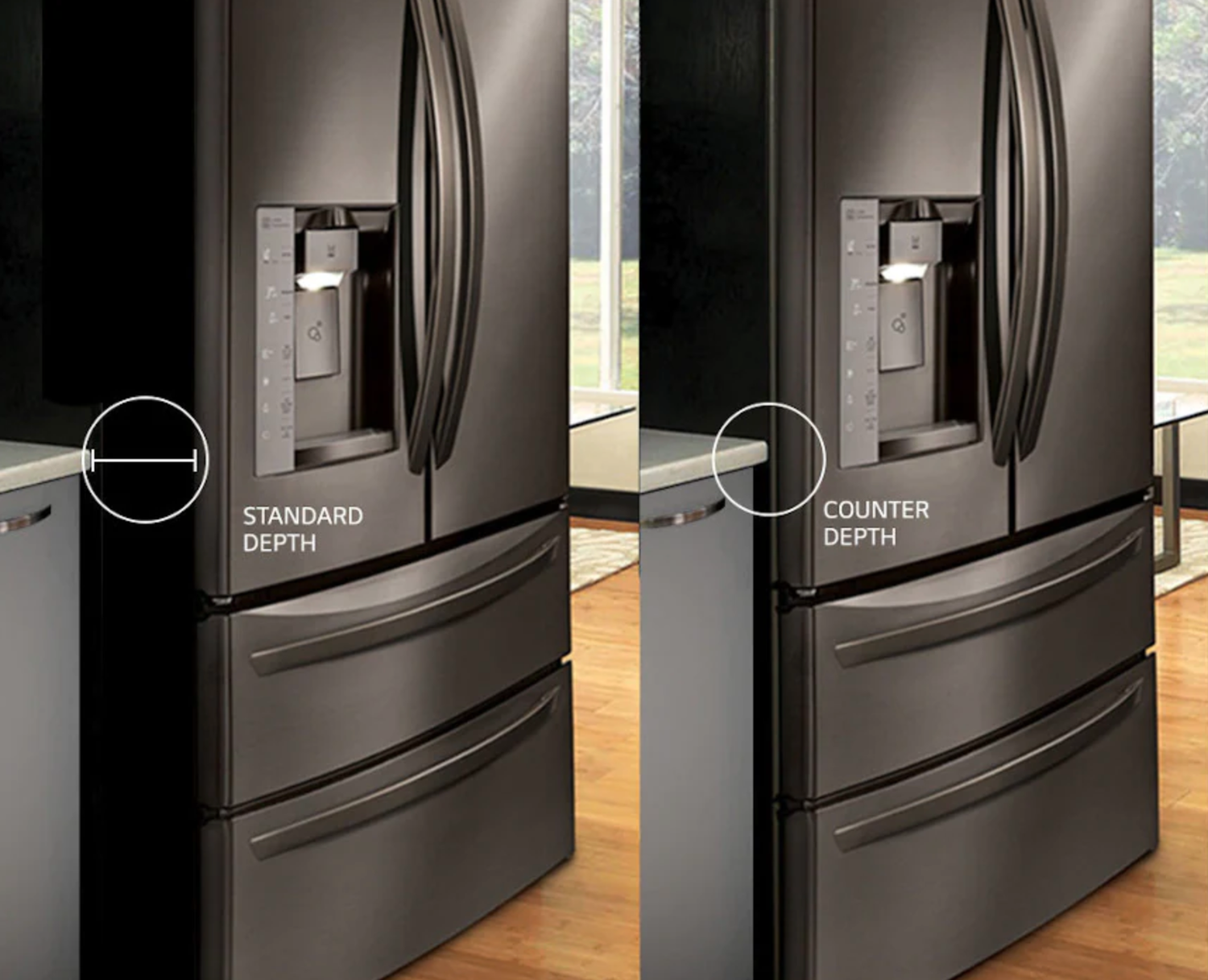 Difference between standard depth refrigerator and counter depth refrigerator.