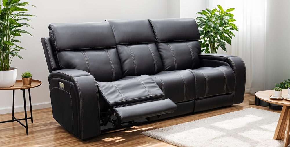 Black Polyester Power Reclining Sectional with Adjustable Headrests, Retractable Cup Holders, USB Ports, LED Lighting, and Seat with Back-Down Backrest
