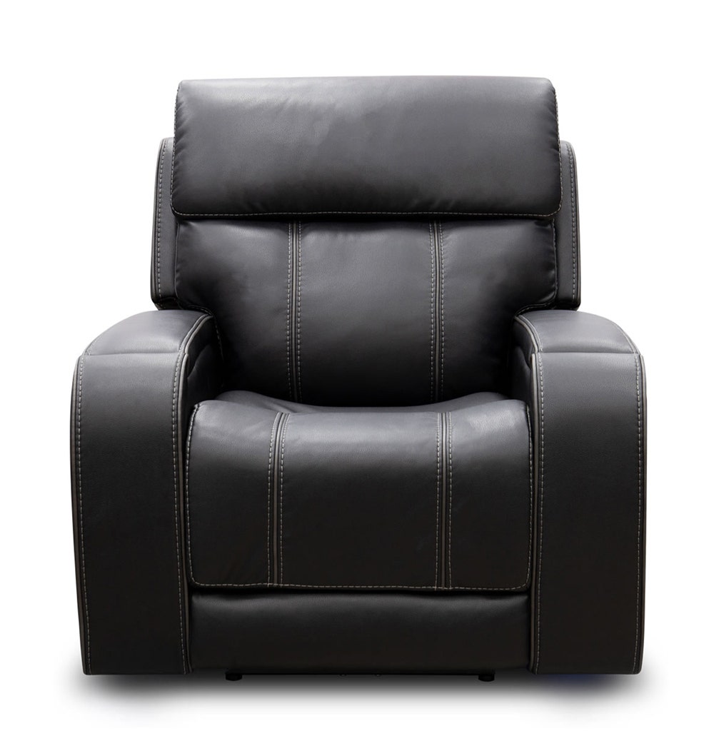 Black Polyester Power Recliner with Adjustable Headrest, Retractable Cup Holders, LED Lighting, and USB Port 